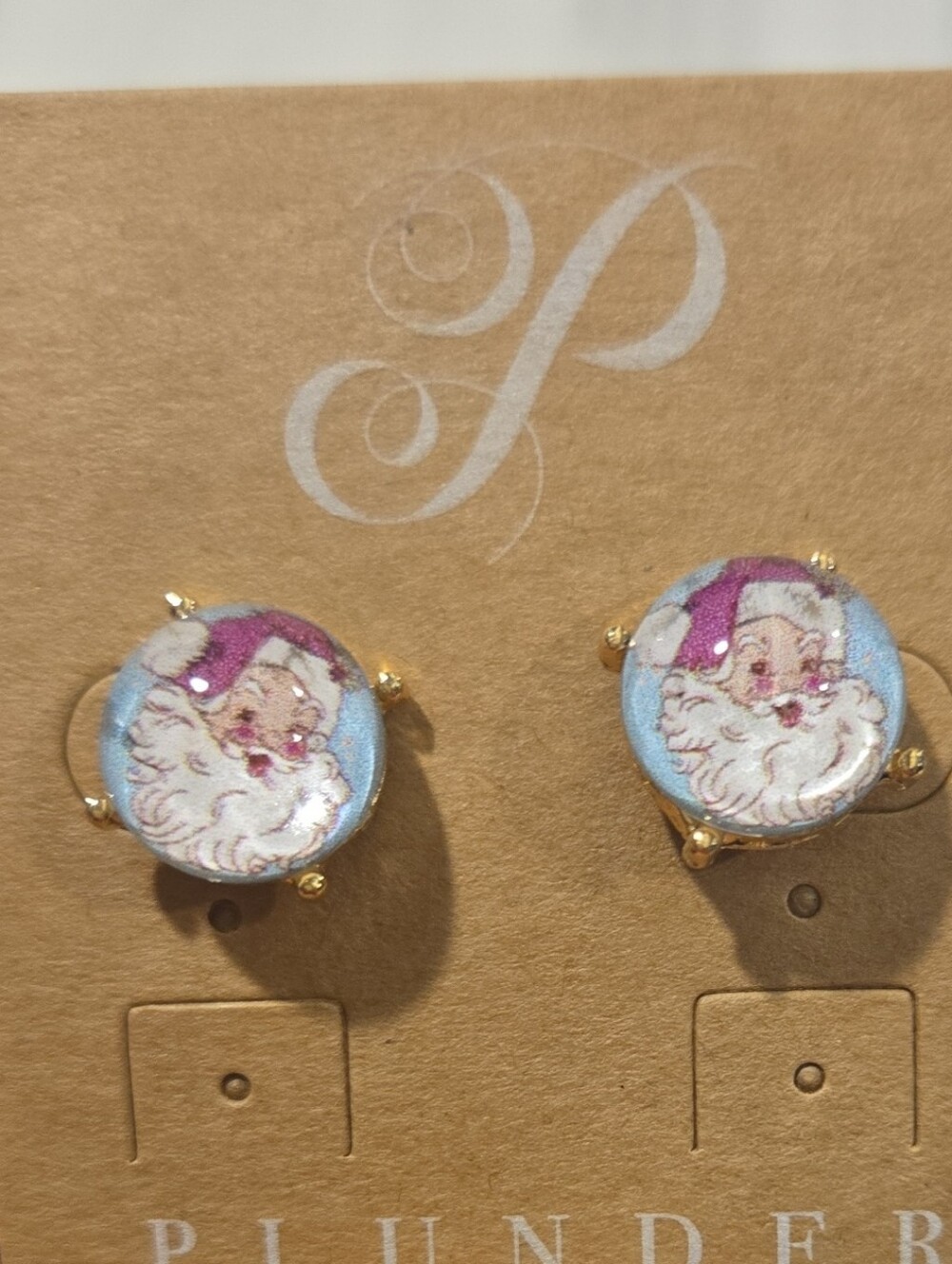Plunder Festive Santa Stud Earrings in Blue and Pink